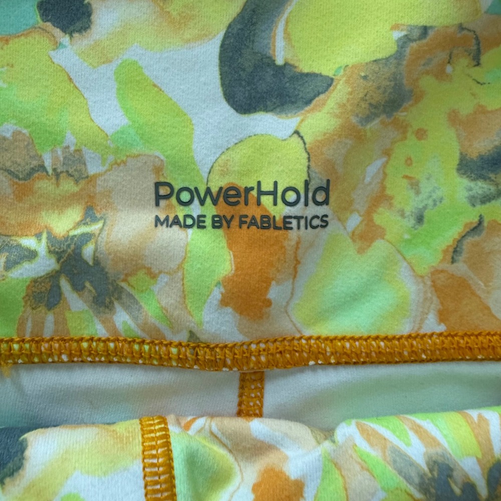 Fabletics PowerHold Floral Watercolor 2 Piece Activewear Set Yellow Orange M - Picture 5 of 11